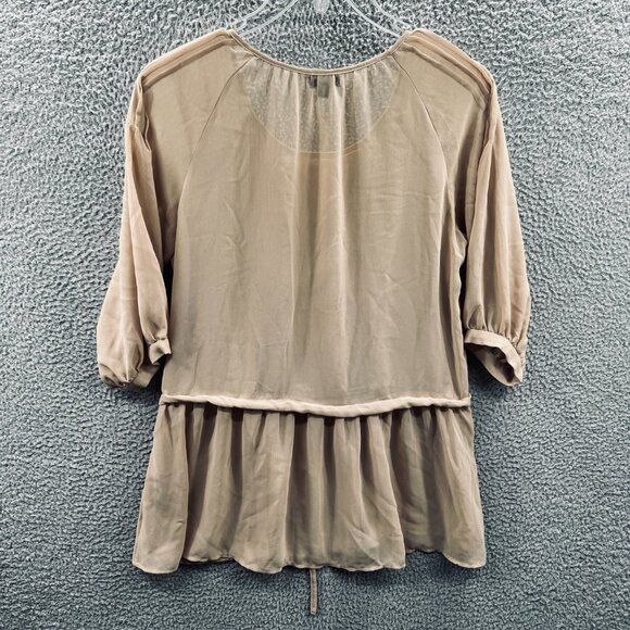 See You Monday Womens Boho Blouse Large Taupe Embroidered Peplum Festival Ethnic - Picture 2 of 10